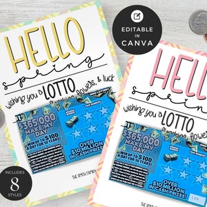 Lotto-Makler | Bearbeitbare Lotterie-Rubbelvorlage | Karierter Lottoscheinhalter 8er-Set | Frühlings-Lotto-Pop zum Ausdrucken von | Canva