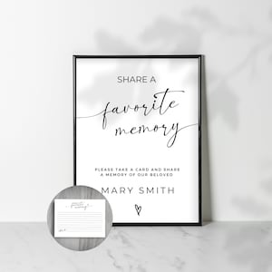 Share A Memory Funeral Sign | Editable Funeral Template | Keepsake Funeral Card | Share A Memory Cards | Sign And Cards | Canva - F01