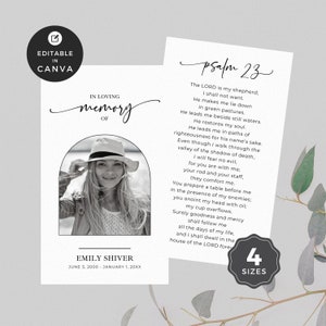Prayer Card For Funeral Canva, Editable Memorial Keepsake Template, Printable Catholic Photo Obituary Poem Favor, In Loving Memory - F06
