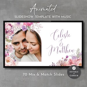 Floral Wedding Slideshow Template: Pink Purple Keepsake (Canva Digital Download)