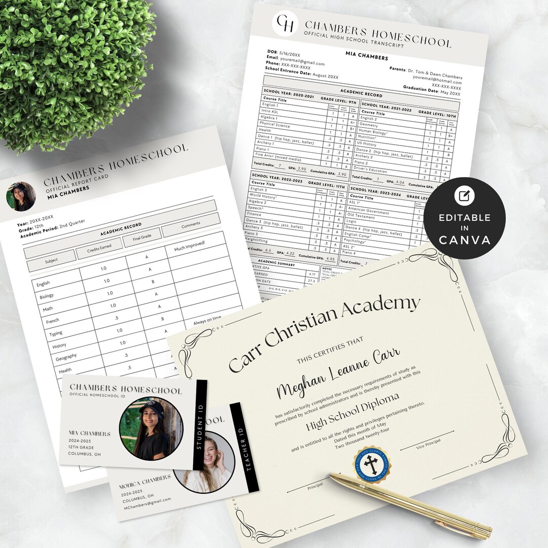 High School Homeschool Transcript Template, Report Card Elementary ...