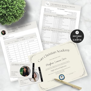 High School Homeschool Transkript Vorlage, Zeugnis Grundschule, Home School Transkript und Diplom, Schüler Lehrer Ausweis Canva Bundle