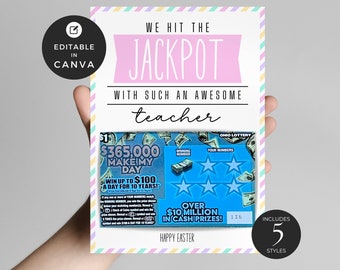 Lottery Scratch Off Gift DIY Editable Template | Lottery Ticket Holder | Lotto Gift Card| Easter Teacher Appreciation | Canva Template ES01