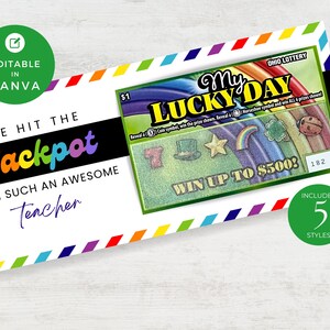 Szablon do edycji DIY | Personalizuj za pomocą Canva | Wydrukuj loterię na dzień św. Patryka | Uchwyt na los na loterię dla nauczycieli