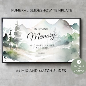 Funeral Photo Slideshow Canva, Celebration of Life Video Template, Edit Yourself Photo Tribute, Memorial Service Obituary Slides, Mountains