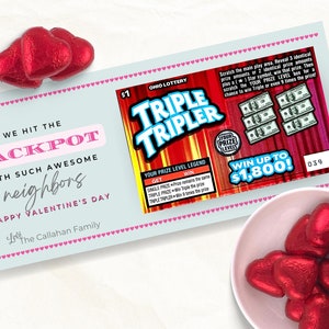 Gratta il titolare della carta della lotteria di San Valentino, carta regalo Lotto modello Canva, vicino stampabile e modificabile, insegnante, suo regalo