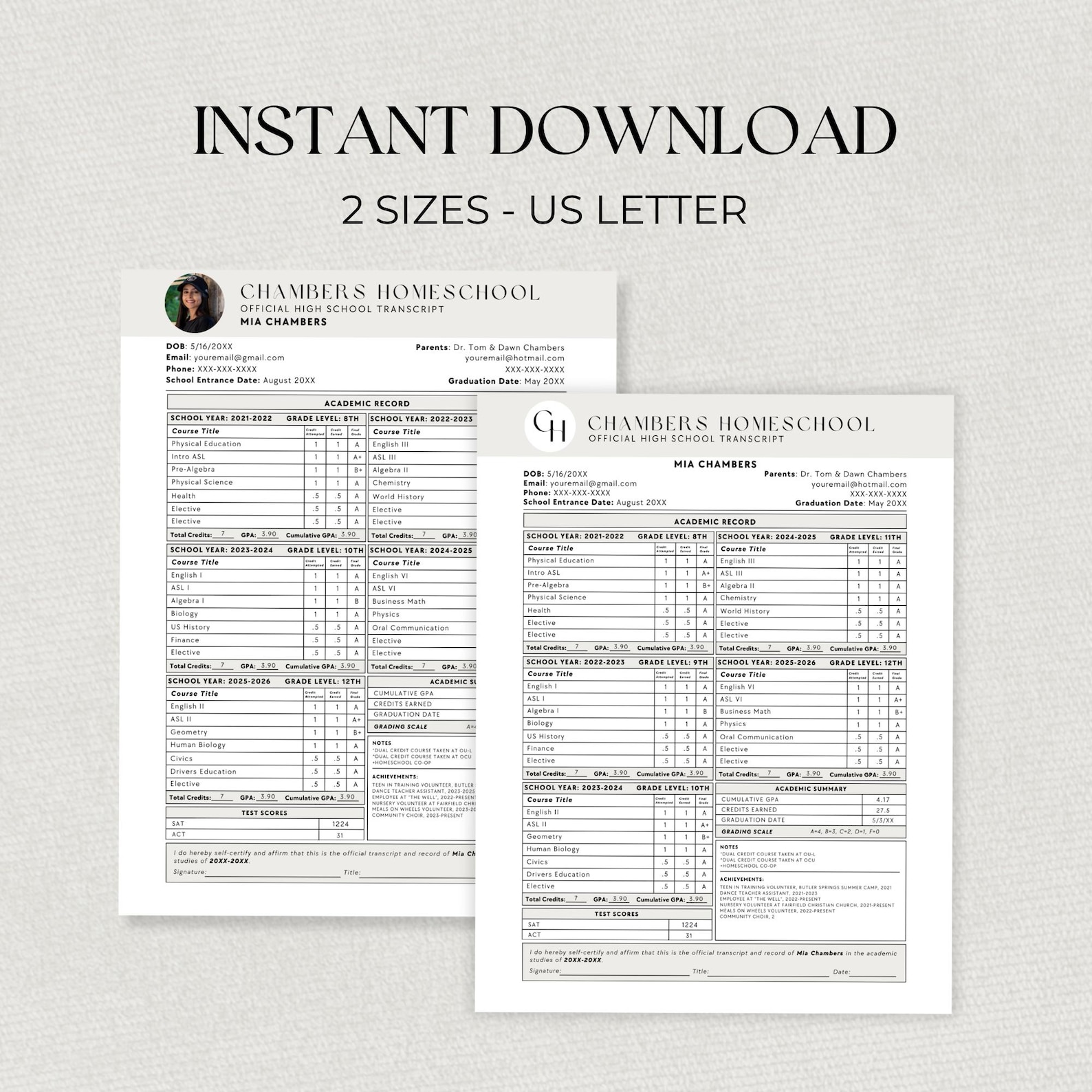 Video Transcript Design Ideas Homeschool Transcript Template: Editable Canva Design for 8th Through ...