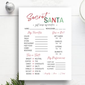 Druckbarer geheimer Nikolaus-Fragebogen für Weihnachtsgeschenk-Austausch Canva Vorlagen-Bundle, geheimer Weihnachtsmann-Formular für die Arbeit oder zu Hause - XMAS