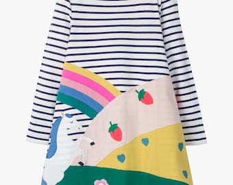 Mini Boden Girls' Horse Scene Jersey Dress, Ivory/Navy BRAND NEW G1140