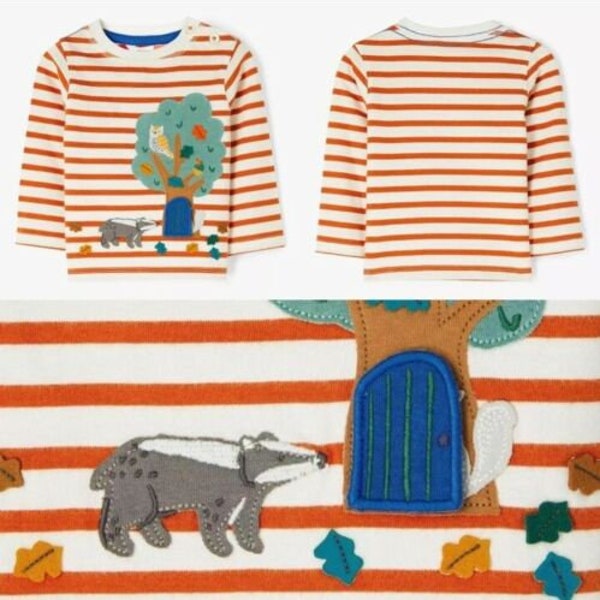 John Lewis Boys/Girls Animal FOREST Stripe Applique Long Sleeve Top BRAND NEW