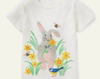 Mini Boden cotton APPLIQUE spring easter BUNNY Top Ivory brand new