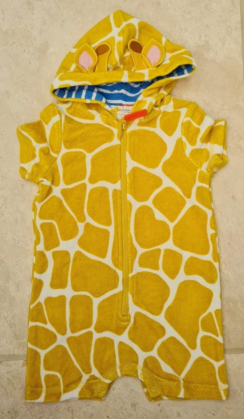 Mini Boden Baby Yellow Giraffe Swim cover up Romper Size 6-9