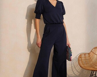 Boden Ladies Estella Jersey Jumpsuit Navy J0919 Size Uk 6R Brand