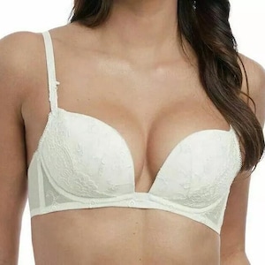 Wacoal Opulence Bra Ivory Lace UK 32DD Underwired Padded Multiway Plunge 133003
