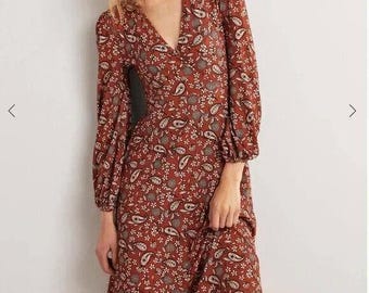 Boden Easy Fixed Wrap Jersey Dress Brown Size Uk 12R D0329 Brand New D13