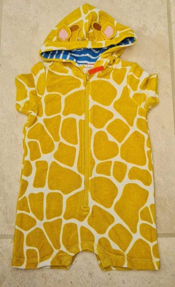Mini Boden Baby Yellow Giraffe Swim cover up Romper Size 6-9