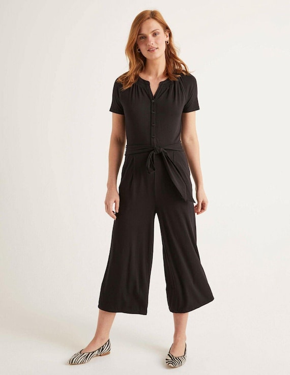 Boden Edith Jersey Jumpsuit Black J0594 Size Uk 6L Brand New