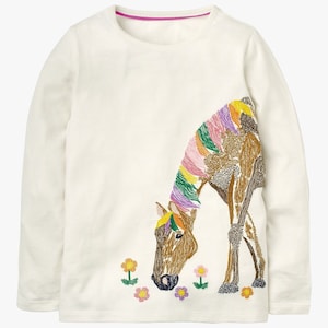 Mini Boden Girls Kids&#39; Super-Stitch Animal T-shirt a maniche lunghe, avorio NUOVO DI ZECCA G2261