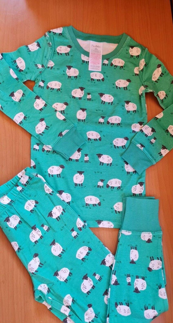 Miniboden Jungen Snug Single Long John Pyjama Aloe Grün Schaf