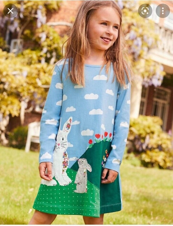 Mini Boden Girls Easter Spring Ice Blue Bunny Large Appliqué Jersey Dress  BRAND NEW G2207 -  Canada