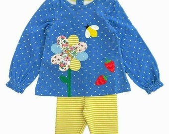Mini Boden baby girls appliqué long sleeve Dress and Leggings Set RRP 32 brand new