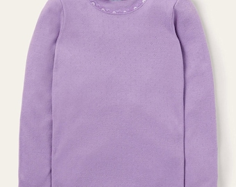 Mini Boden Girls Supersoft Pointelle T-Shirt Aster Purple Long Sleeve Brand New