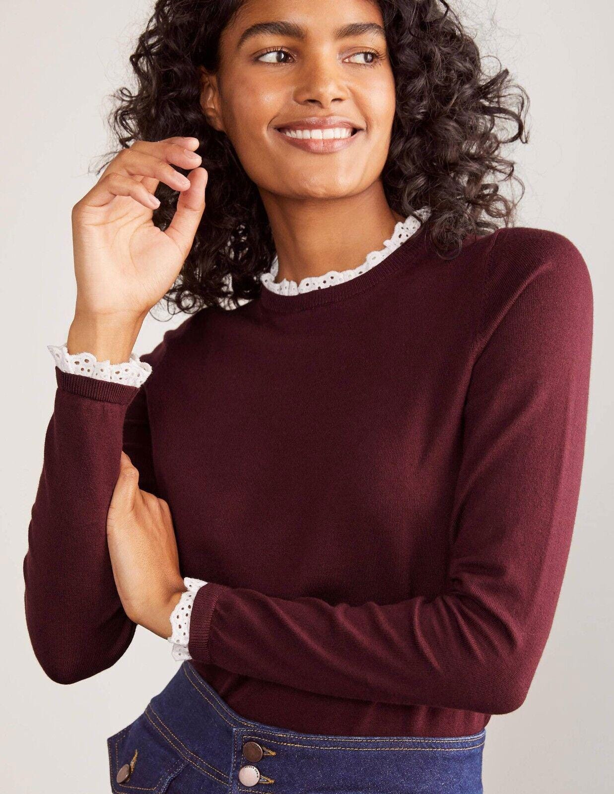 Boden Lincoln Ruffle Cotton Jumper Mulberry Size S Vgc K0304 J4