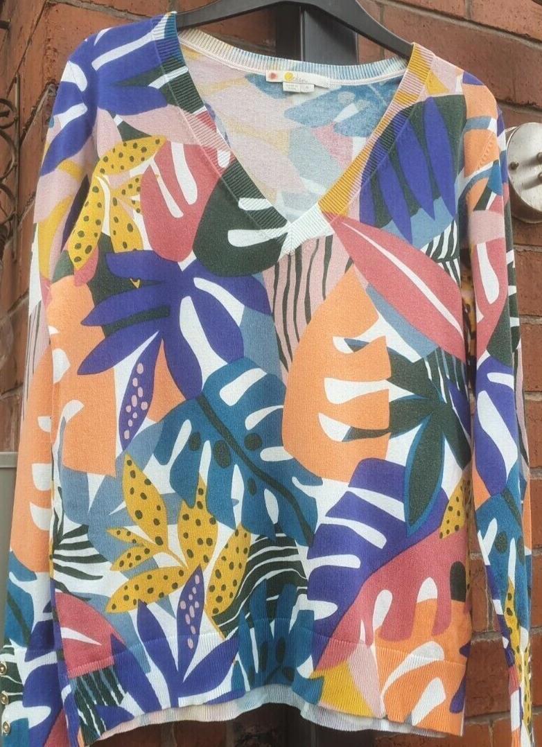 Boden Eldon Cotton V- Neck Jumper Tropical Size S Brand New T10