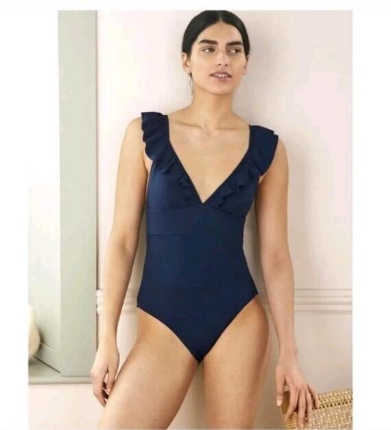 Boden Palermo Ruffle V Neck Swimsuit Navy Size UK 20 Brand New