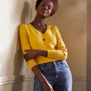 Boden Cotton V-Neck Jumper Mustard Yellow Size L Excellent Condition K0510 J4
