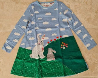Mini Boden Girls Ice Blue Bunny Large Appliqué Jersey Dress BRAND  