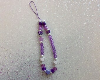 Lavender Haze Purple Pendant Colorful Beaded Phone Charm Strap