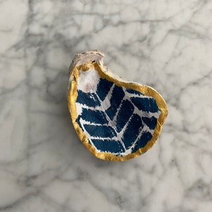 Oyster Shell Ring Trinket Dish, Decoupage Chevron Jewelry Holder, Trinket Bowl Coastal Theme Decor, Bridesmaid gifts