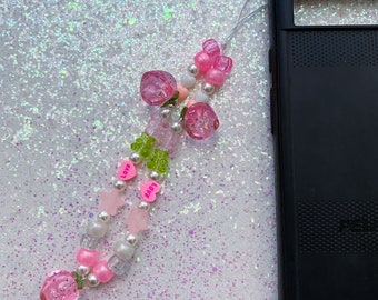 Pastel Pink Peach Charm Beaded Phone Strap