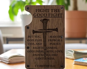 Fight the Good Fight, Man of God – Christian Money Clip Wallet with 1 Timothy 6:11 Scripture