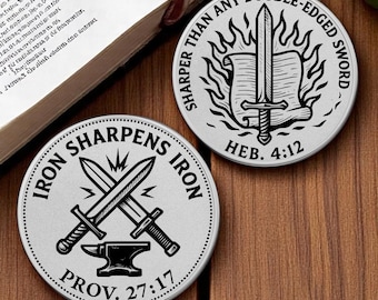 Sword & Forge Faith Coin – Hebrews 4-12 / Proverbs 27-7 – Double-Sided Christian Challenge Coin – Enduring Faith Collection