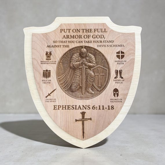 Armor of God Wooden Shield; Prayer Warrior – Christian Wall Decor – Ephesians 6:11-18
