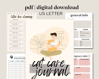 Druckbarer Katzenplaner, Katzenpflegeplaner und Journal, Wellnessplaner für Katzen, Impftagebuch für Katzen, Katzenpflege Planer