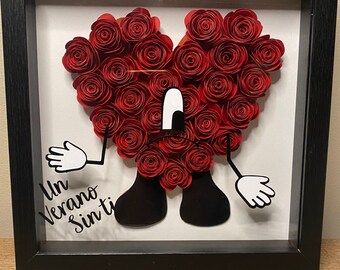 Bad Bunny "Un Verano Sin Ti" Caja de sombra de flores de papel