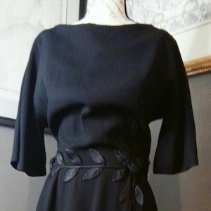 Sophisticated and Serene Vintage 60&#39;s/70&#39;s Semi-Formal Little Black Sheath Dress With Whimsical Touches