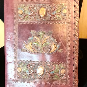 vintage Italian Red Leather Distressed Book Cover Emboss Medallion –  Designer Unique Finds