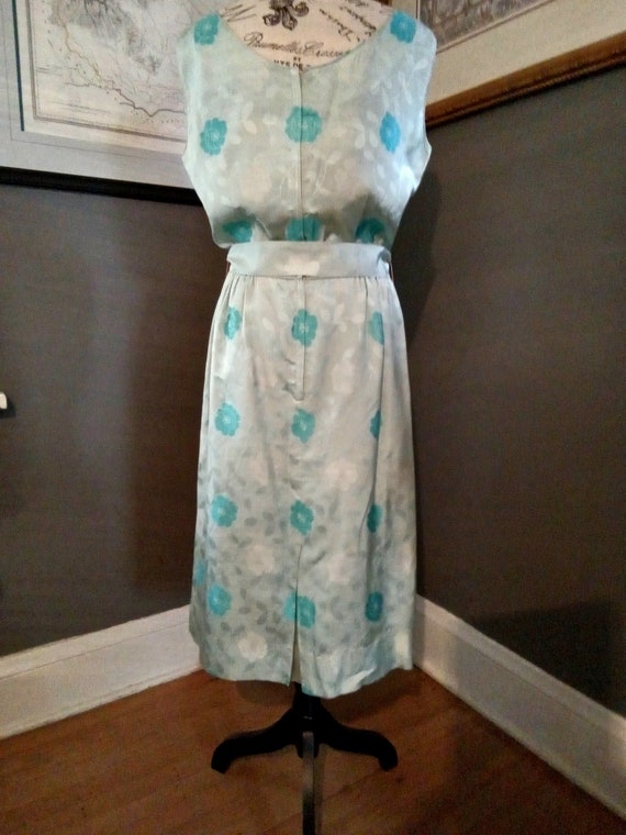 Vintage 50's Cornflower Blue Silk Sheath Dress an… - image 3
