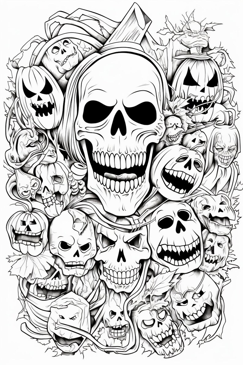 Printable Colouring Pages for Adults / Children Halloween-horror-goth Themed, 30 Images ...