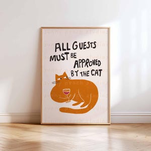 Impresión digital de arte de pared de gato, póster de gato divertido, ilustración de gatito lindo, regalo para amantes de los gatos, gato haciendo cosas, descarga digital