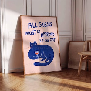 Stampa artistica digitale da parete con gatto, poster divertente con gatto, illustrazione di un gattino carino, regalo per gli amanti dei gatti, gatto che fa cose, download digitale