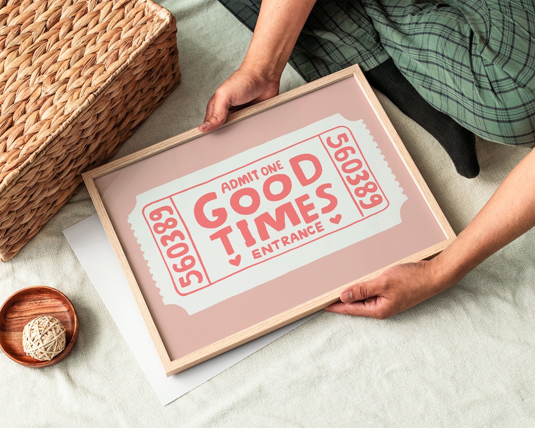 Retro Good Time Retro Good Times Ticket Print Retro Bar Cart Decor Preppywall Art ...