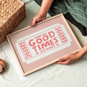 Retro Good Times Ticket Print Retro Bar Warenkorb Dekor PreppyWall Art Trendy druckbare Kunst Digitaldruck Trendy Wand Kunst Print