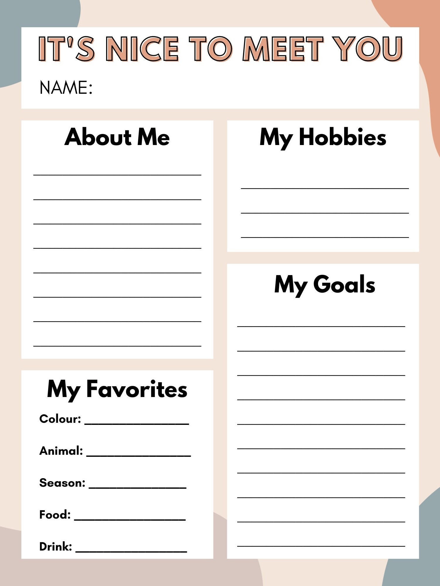 Get to Know Me Printable Worksheet (Download Now) - Etsy