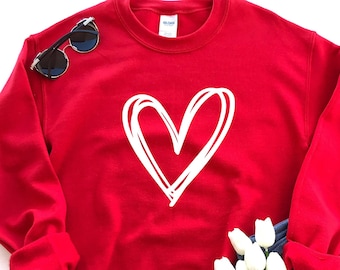 Heart Sweatshirt Hoodie, Valentines Day Sweatshirt, Heart Line Sweatshirt, Hand Drawn Heart Sweatshirt, Cute Heart, Matching Valentine Gift