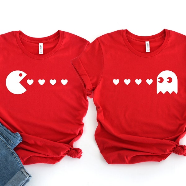 Pacman Couple Shirts, Funny Valentines Day Shirt, Matching Couple Shirts,Couples Shirt,Valentines Shirts, Pacman Ghost Shirt,Valentines Gift
